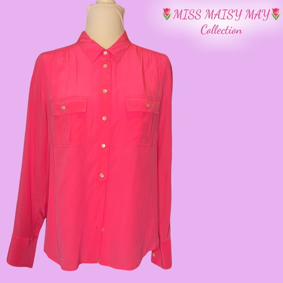 J. Crew, 100%SILK, Hot Pink, Sz 12, Button-up top in eye catching pink - Picture 10 of 11